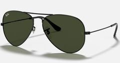 Ray-Ban Aviator Classic RB3025 Sunglasses, Unisex, Black Frame, Green Lens