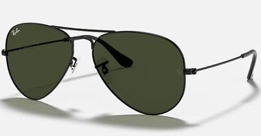 Ray-Ban Aviator Classic RB3025 Sunglasses, Unisex, Black Frame, Green Lens