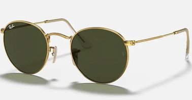 Ray-Ban Round Sunglasses 53 mm, Gold Frame, Green Lens