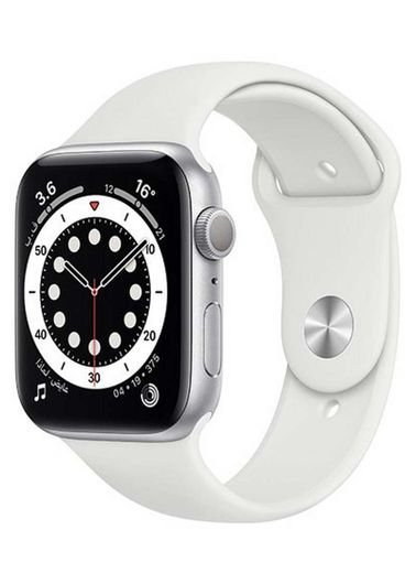 Apple Watch Series 6, 44mm, GPS, Silver Aluminum Case, White Sport Band