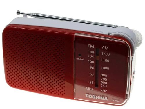 راديو محمول توشيبا TX-PR20، يدعم موجات AM/FM، لون أحمر