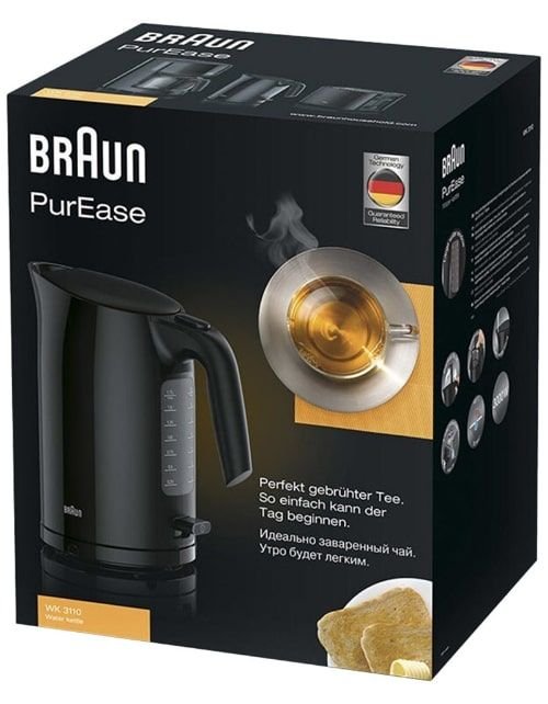 Braun WK600 Water Kettle, Plastic, 1.7 Liters, 3000 Watt, Black