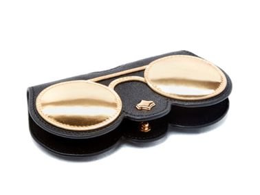 Any Di Golden Eye Glasses Case, Leather, Black and Gold