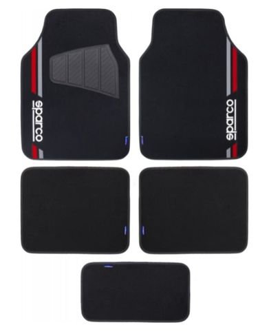 Sparco Car Mats Set, 5 Pieces, Black and Red