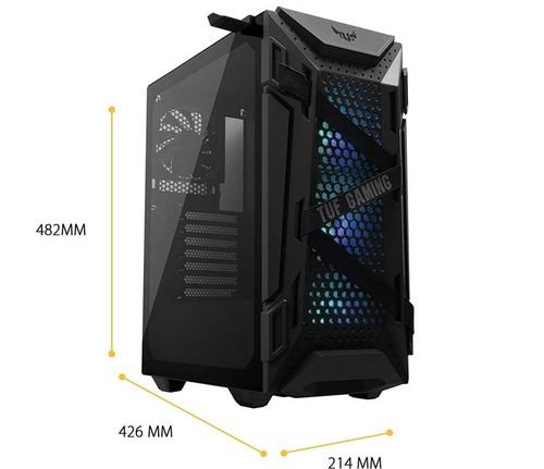 ASUS TUF GT301 PC Case, Glass Cover, 4 Fans, RGB Lights, Black Color