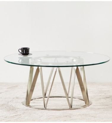 Vector Coffee Table with Glass Top, Metal Legs, Silver