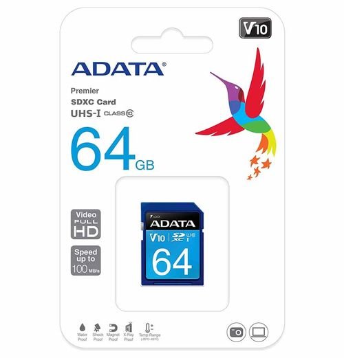 كرت ذاكرة ADATA بريمير، قياس SD، سعة 64GB، سرعة 100 ميجابايت