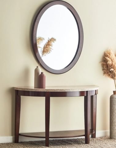 طاولة كونسول بسطح رخام ومرآة من أوكسفيل، لون بني