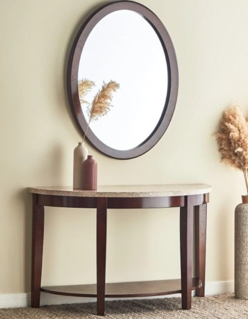Oxville Console Table with Marble Top and Mirror, Brown