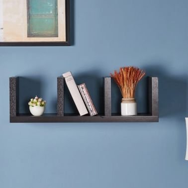 Sion Wooden Shelf with Three Sections, Dark Brown