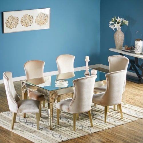 Mystique Dining Room Set, 6-chairs Mirrored Table, Silver