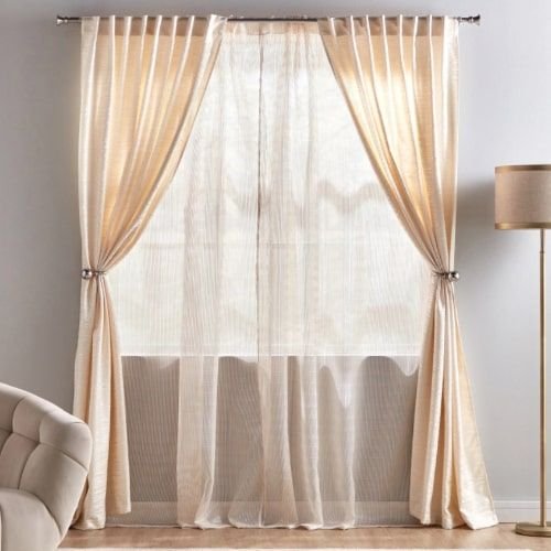 Turin Curtain Set 4 Pieces, Sheer Lining, Cream Color