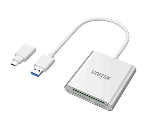 قارئ ذاكرة متعدد من Unitek، توصيل USB 3، لون أبيض