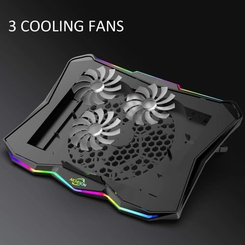 AICHESON Laptop Cooling Pad, Three Fans, RGB Lights, Adjustable Height